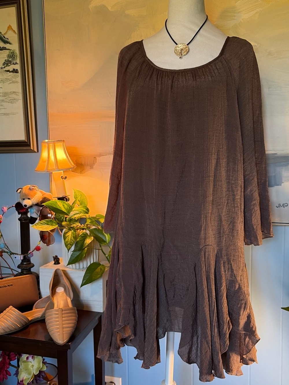 indigo soul Brown Flowy High-Low Boho Dress